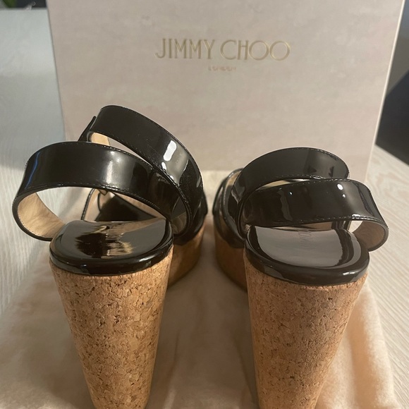 Jimmy Choo Papyrus Patent Cork Black Wedge Size 40 - Picture 6 of 11